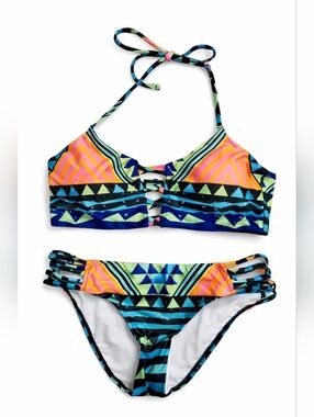 Colorful Geometric Strappy Bikini Set Sm